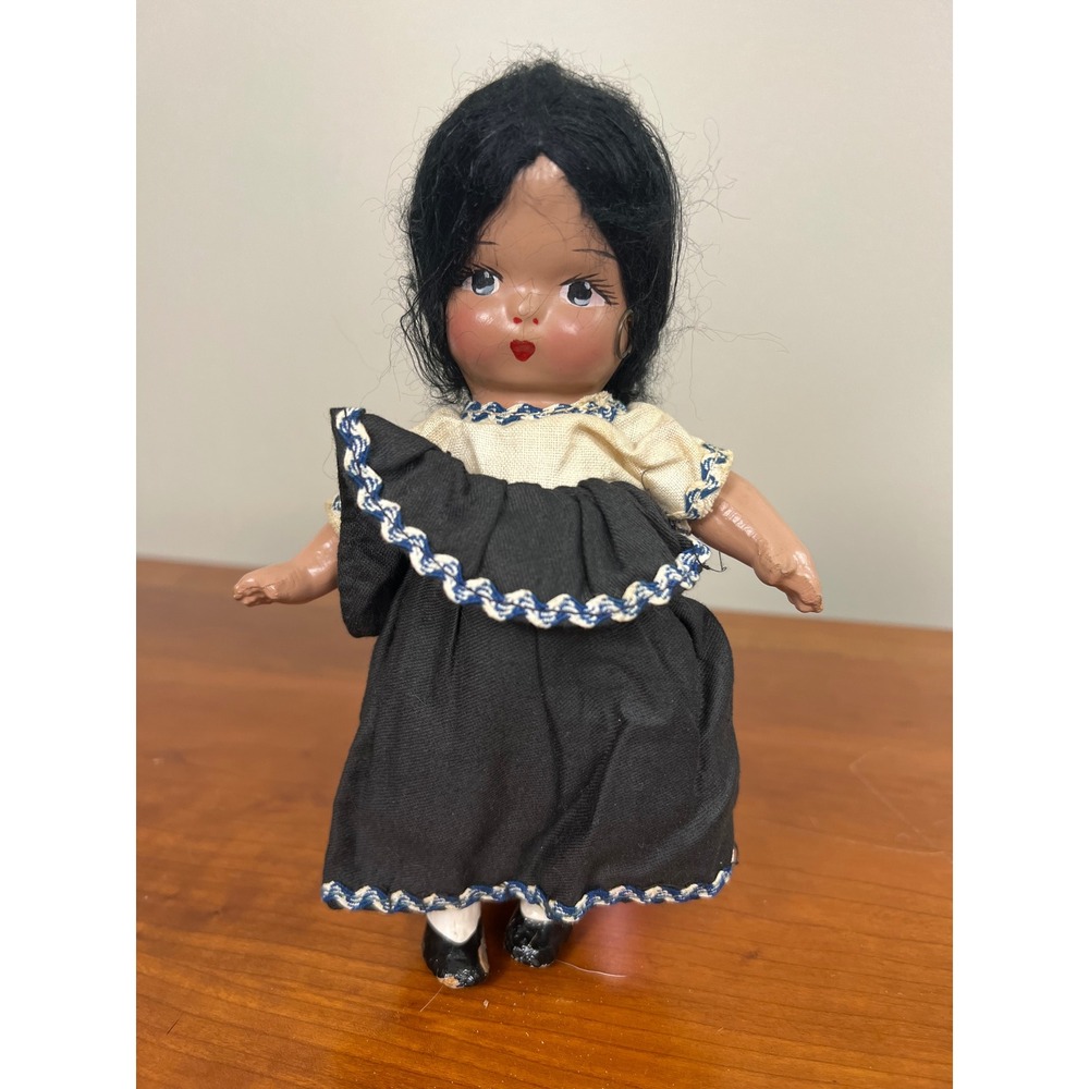 Vintage Mexico Souvenir Doll Hand Painted Composition Folk Art 7.5 Inch